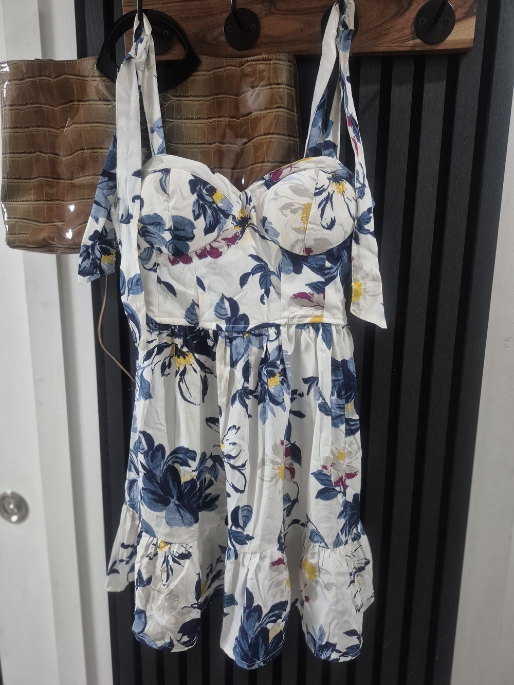 White Floral Sundress with Blue & Yellow Blooms